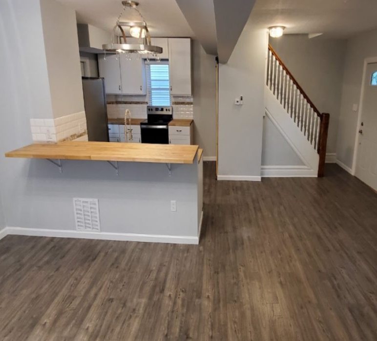Franklinton full-home, living and kitchen, after